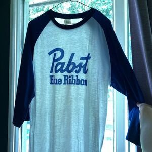 Vintage‎ Pabst Blue Ribbon  T-Shirt PBR Raglan Baseball Paper Thin Tee Mens XL